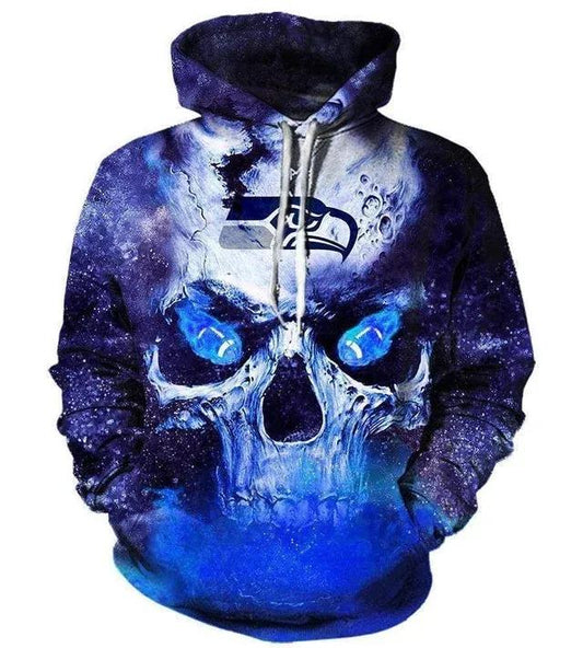Seattle Seahawks Neon Skull Light Art 3D Hoodie, NFL Hoodie Moonbestprint