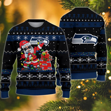 Seattle Seahawks Santa Claus Dabbing Ugly Christmas Sweater, NFL Christmas Sweater Moonbestprint