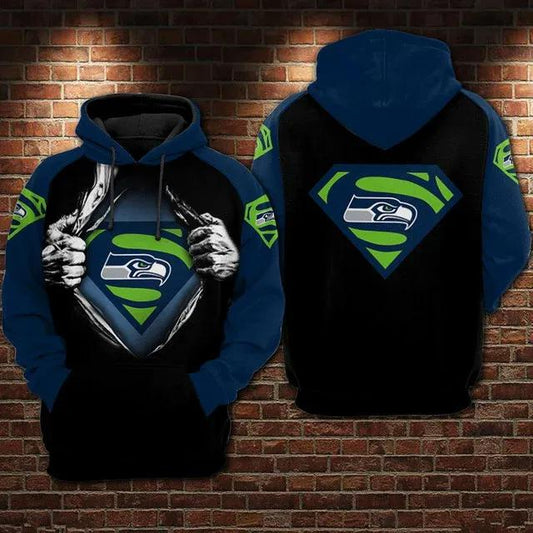 Seattle Seahawks Superman 3D Hoodie, NFL Hoodie Moonbestprint