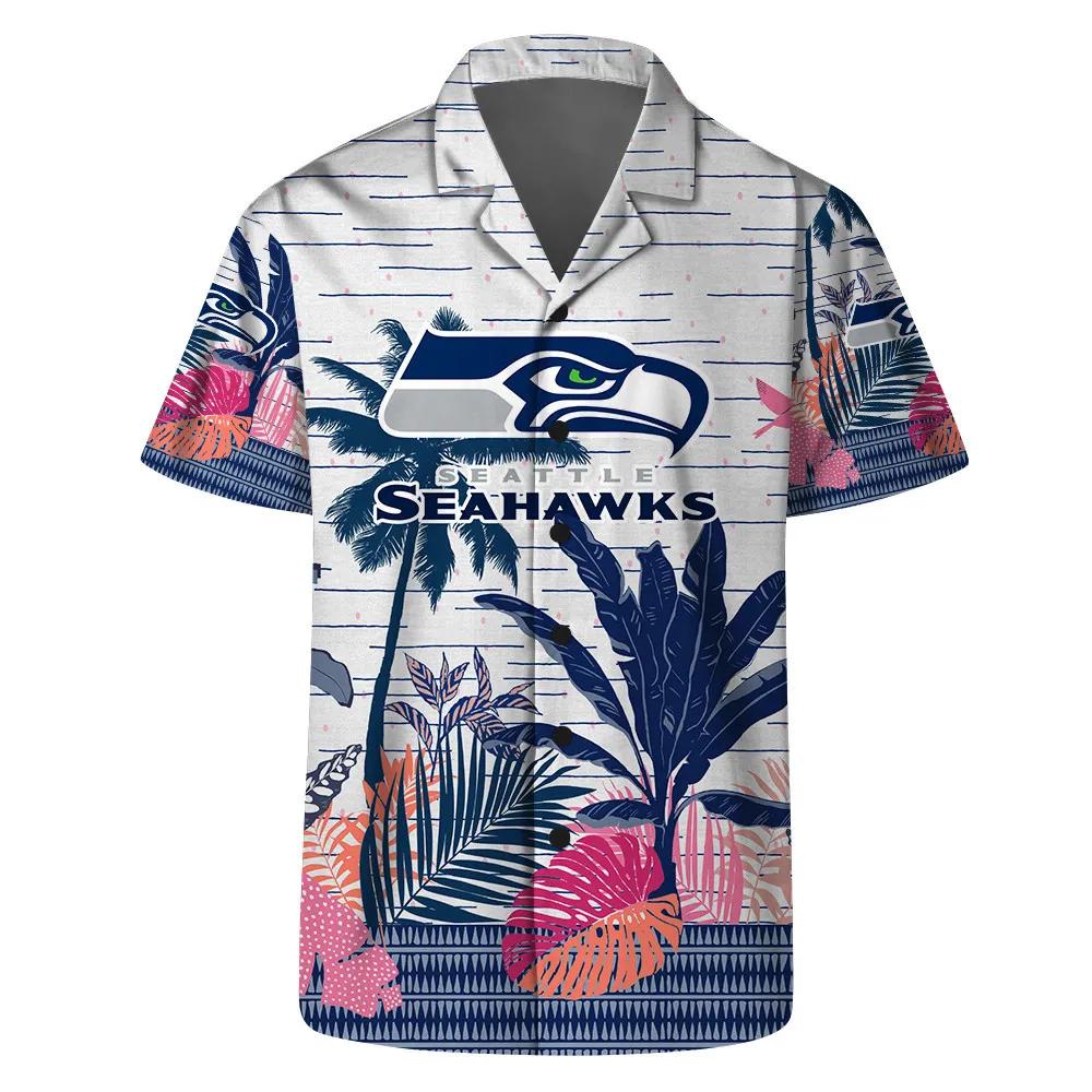 Seattle Seahawks Team Logo Pattern Aloha Colorful Retro Hawaiian Shirt, NFL Hawaiian Shirt Moonbestprint