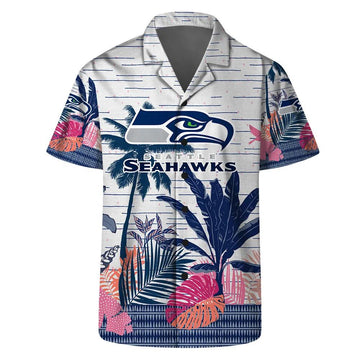 Seattle Seahawks Team Logo Pattern Aloha Colorful Retro Hawaiian Shirt, NFL Hawaiian Shirt Moonbestprint