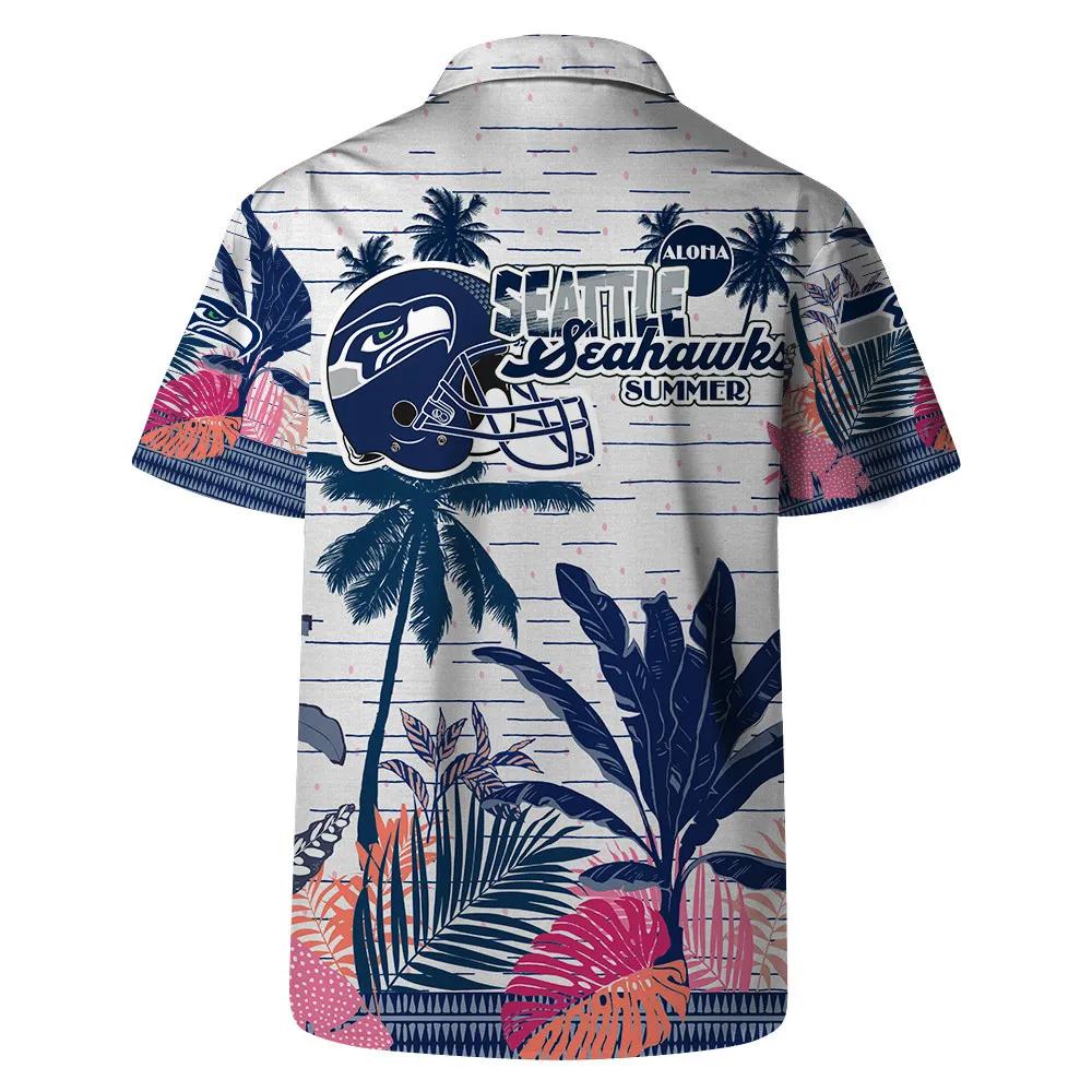 Seattle Seahawks Team Logo Pattern Aloha Colorful Retro Hawaiian Shirt, NFL Hawaiian Shirt Moonbestprint