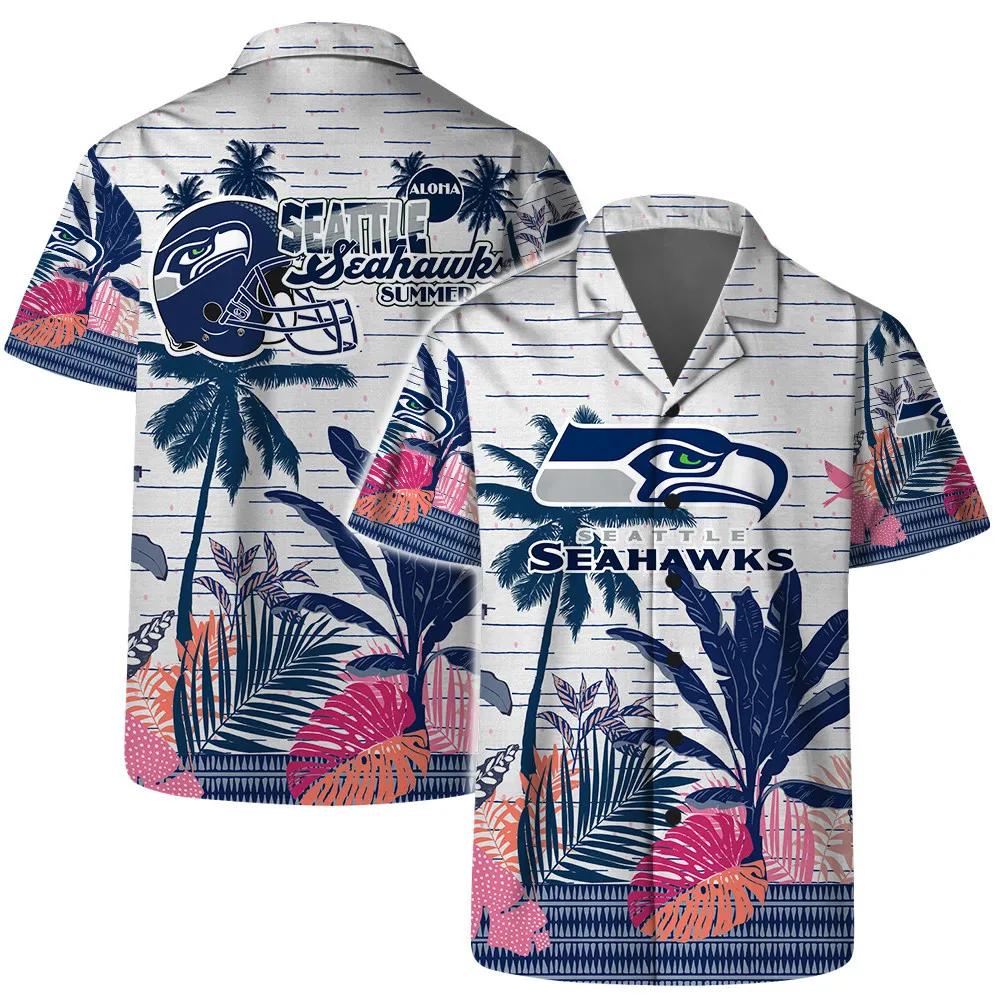 Seattle Seahawks Team Logo Pattern Aloha Colorful Retro Hawaiian Shirt, NFL Hawaiian Shirt Moonbestprint