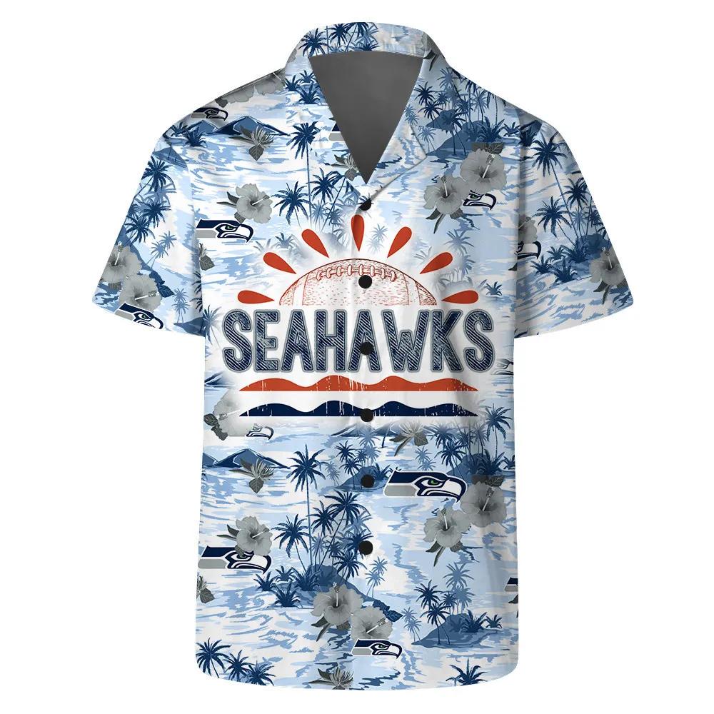 Seattle Seahawks Team Logo Pattern Football Hawaiian Shirt, NFL Hawaiian Shirt Moonbestprint