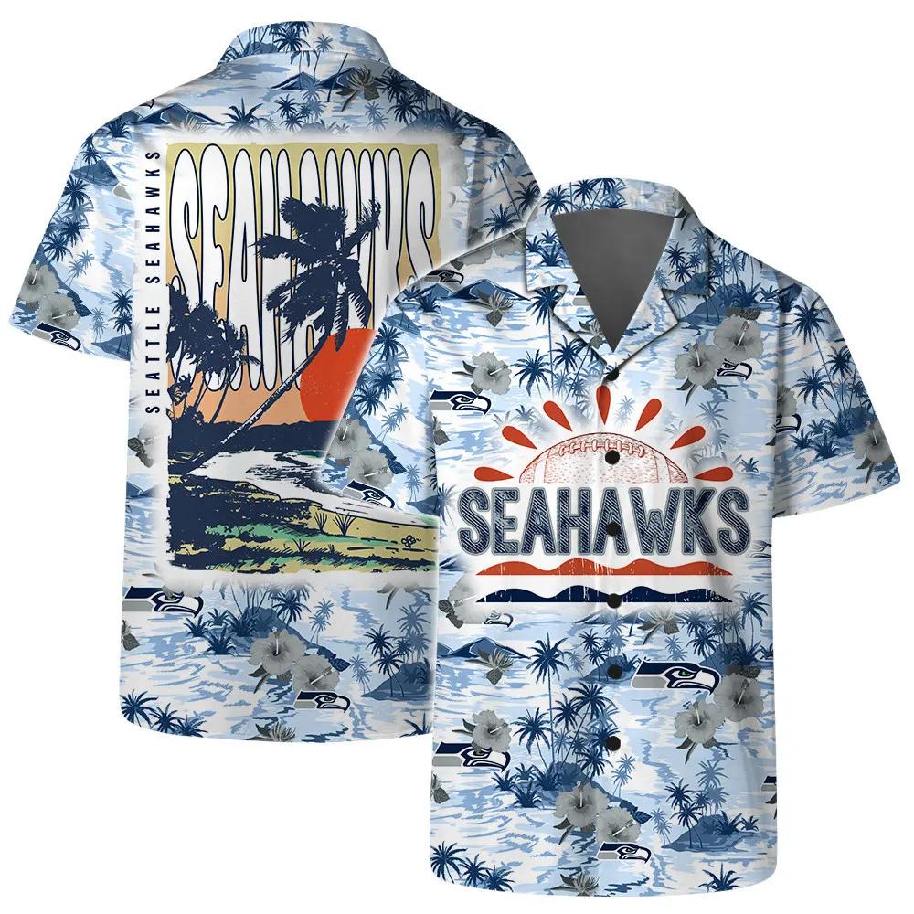 Seattle Seahawks Team Logo Pattern Football Hawaiian Shirt, NFL Hawaiian Shirt Moonbestprint