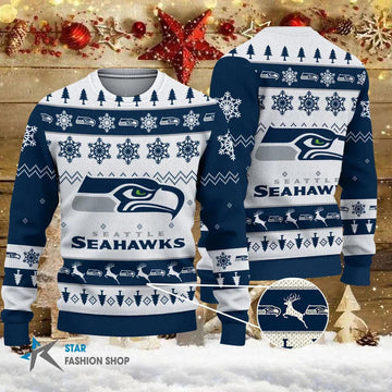 Seattle Seahawks Ugly Christmas Sweater, NFL Christmas Sweater Moonbestprint