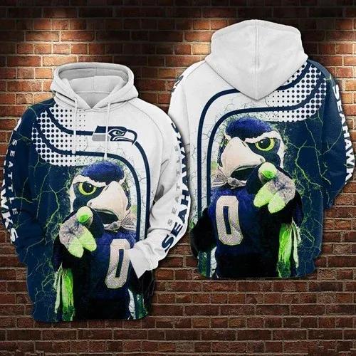 Seattle Seahawks White Blue 3D Hoodie, NFL Hoodie Moonbestprint
