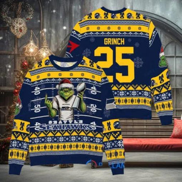 Seattle Seahawks x Grinch Christmas Dr. Seuss How the Grinch Stole Christmas with Super Bowl Trophy Custom Ugly Christmas Sweater, NFL Chritsmas Sweater Moonbestprint