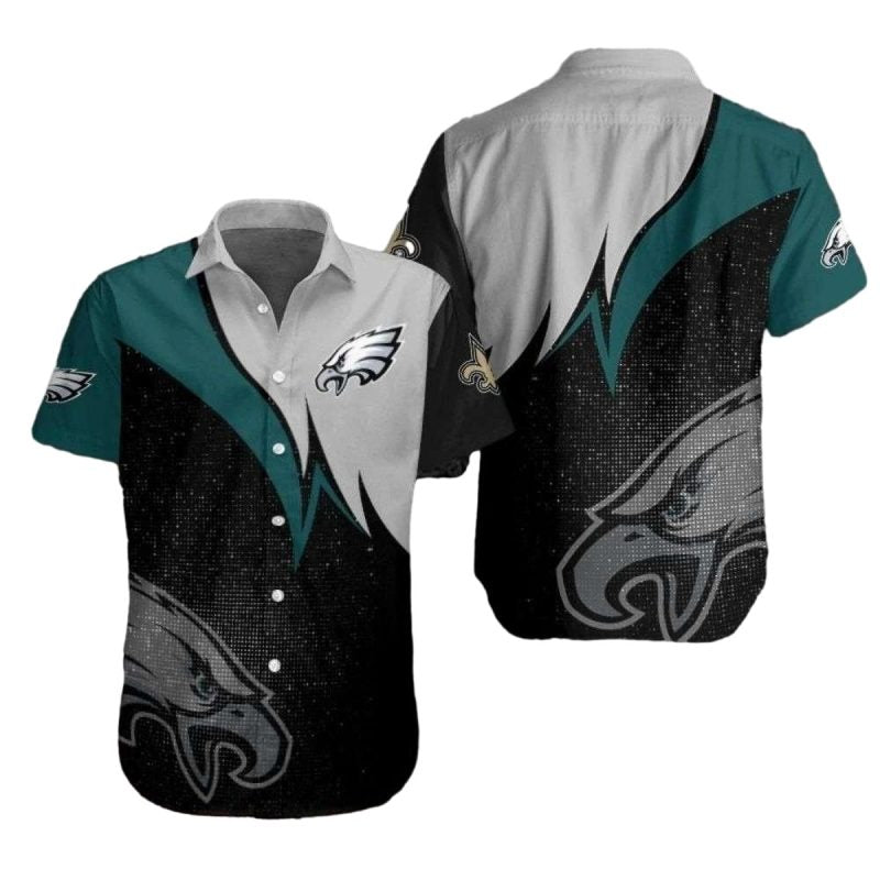 Philadelphia Eagles Sharp Swoop Black And White Elegance Hawaiian Shirt - Moonbestprint