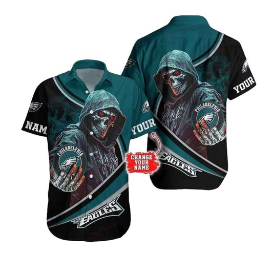 Personalized Philadelphia Eagles Skeletal Warrior Hawaiian Shirt - Moonbestprint