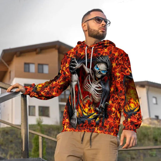 Skeleton Crawling Out Of Hell Skull 3D Hoodie Moonbestprint