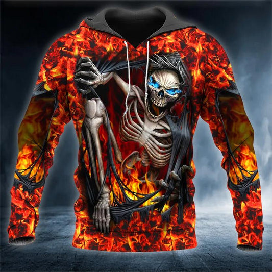Skeleton Crawling Out Of Hell Skull 3D Hoodie Moonbestprint
