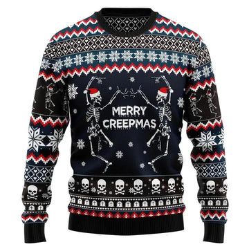 Skeleton Merry Creepmas Ugly Christmas Sweater, Funny Skull Xmas Sweater Moonbestprint
