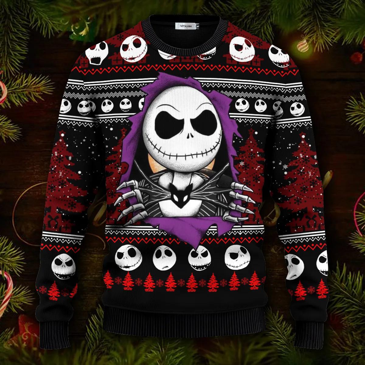 Skeleton Sweater, The Nightmare Before Christmas Jack Skellington Ugly Christmas Sweater Moonbestprint