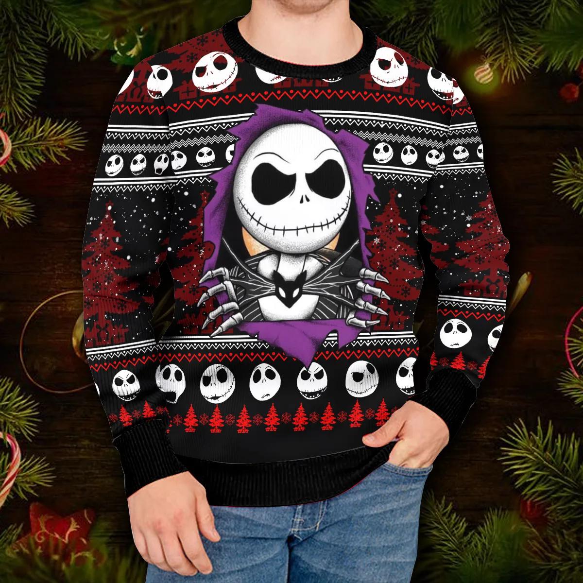 Skeleton Sweater, The Nightmare Before Christmas Jack Skellington Ugly Christmas Sweater Moonbestprint