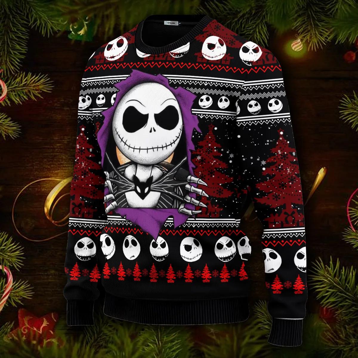Skeleton Sweater, The Nightmare Before Christmas Jack Skellington Ugly Christmas Sweater Moonbestprint