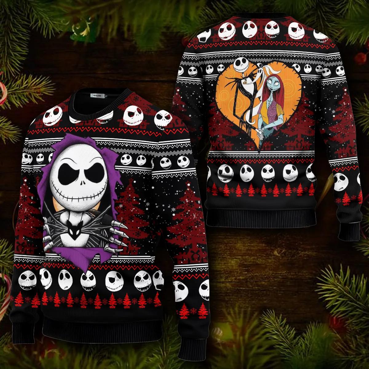 Skeleton Sweater, The Nightmare Before Christmas Jack Skellington Ugly Christmas Sweater Moonbestprint