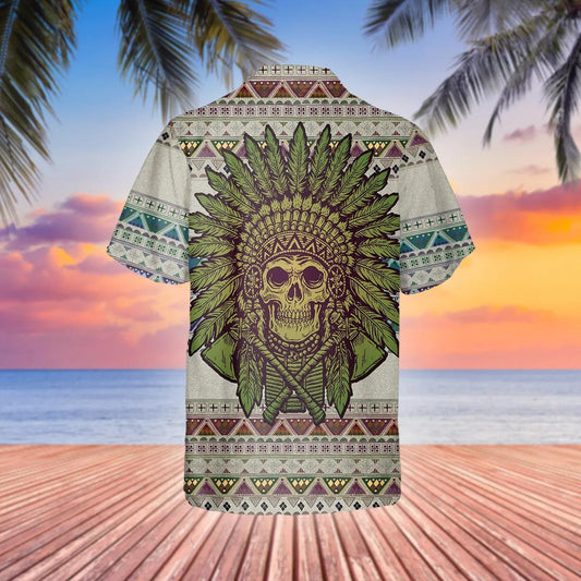 Skull Aboriginal Hawaiian Shirt, Hawaiian Button Up Shirt, Tropical Shirts For Men Moonbestprint