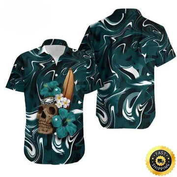 Skull And Hibiscus Flower Philadelphia Eagles Hawaiian Shirt, NFL Hawaiian Shirt Moonbestprint