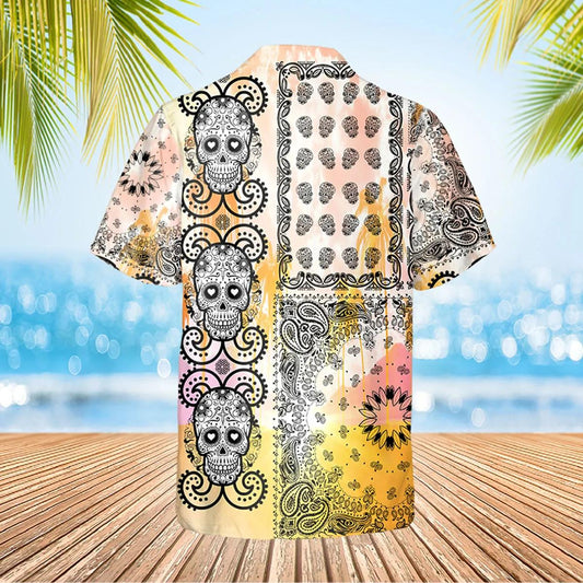 Skull And Mandala Pattern Hawaiian Shirt, Hawaiian Button Up Shirt, Aloha Shirts Moonbestprint