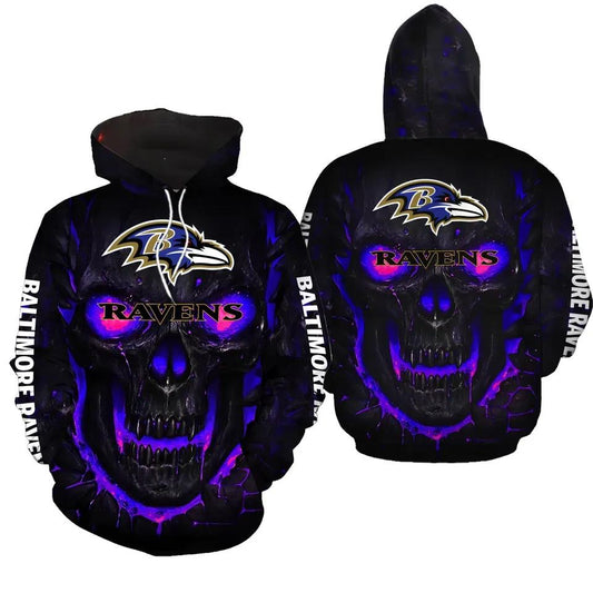 Skull Baltimore Ravens Black 3D Hoodie, NFL Hoodie Moonbestprint
