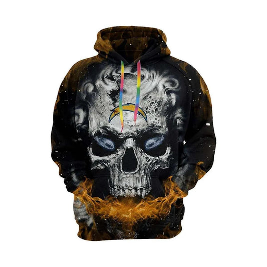 Skull Fire Los Angeles Chargers 3D Hoodie, NFL Hoodie Moonbestprint