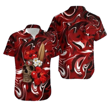 Skull Floral Fusion San Francisco 49ers Hawaiian Shirt - Moonbestprint