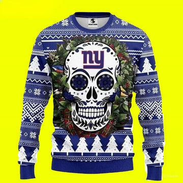 Skull Flower New York Giants Ugly Christmas Sweater, NFL Christmas Sweater Moonbestprint