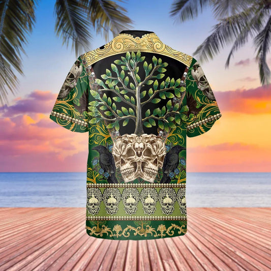 Skull Green Tree Hawaiian Shirt, Hawaiian Button Up Shirt, Aloha Shirts Moonbestprint