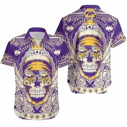 Skull King Vikings Tropical Minnesota Vikings Bold Spirit Hawaiian Shirt - Moonbestprint