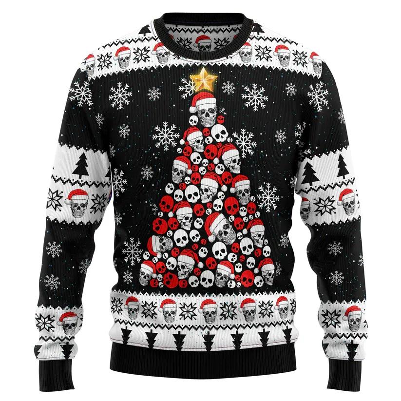 Skull Pine Tree Ugly Christmas Sweater, Christmas Sweater With Skulls Moonbestprint