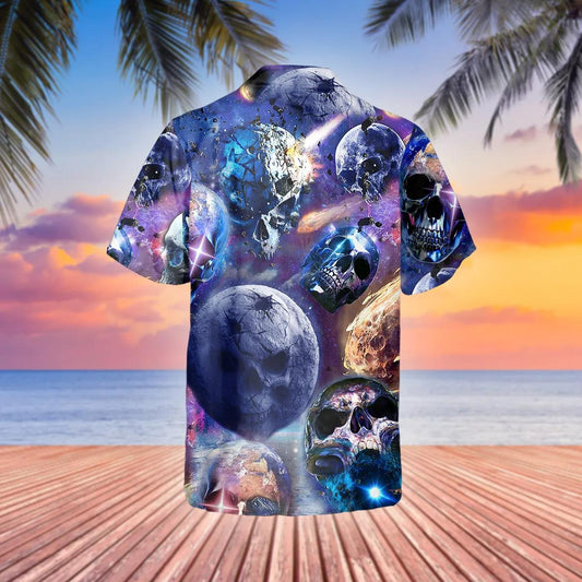 Skull Planet Galaxy Hawaiian Shirt, Hawaiian Button Up Shirt, Aloha Shirts Moonbestprint