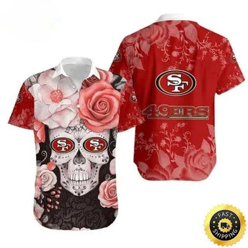Skull Rose With San Francisco 49ers Hawaiian Shirt, NFL Hawaiian Shirt Moonbestprint