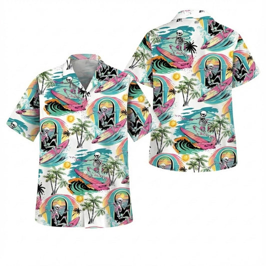 Skull Surfing Beach Hawaiian Shirt - Moonbestprint