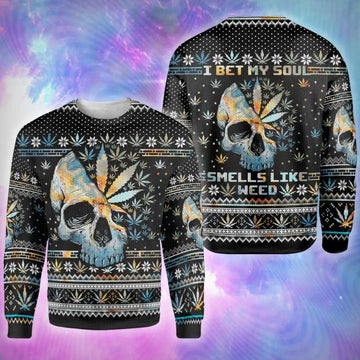 Skull Weed Unisex Ugly Christmas Sweater, Skull Xmas Sweater Moonbestprint