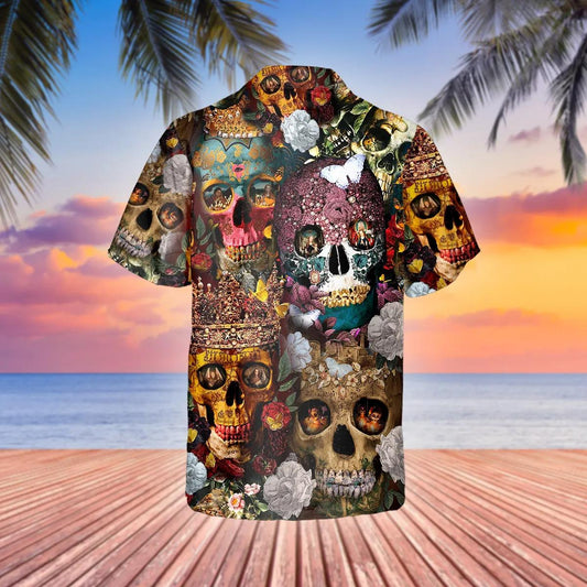 Skull With Diamond Crown Hawaiian Shirt, Hawaiian Button Up Shirt, Aloha Shirts Moonbestprint