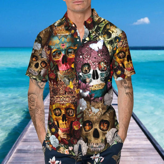 Skull With Diamond Crown Hawaiian Shirt, Hawaiian Button Up Shirt, Aloha Shirts Moonbestprint