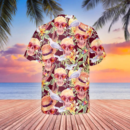 Skull With Doves Hawaiian Shirt, Hawaiian Button Up Shirt, Aloha Shirts Moonbestprint