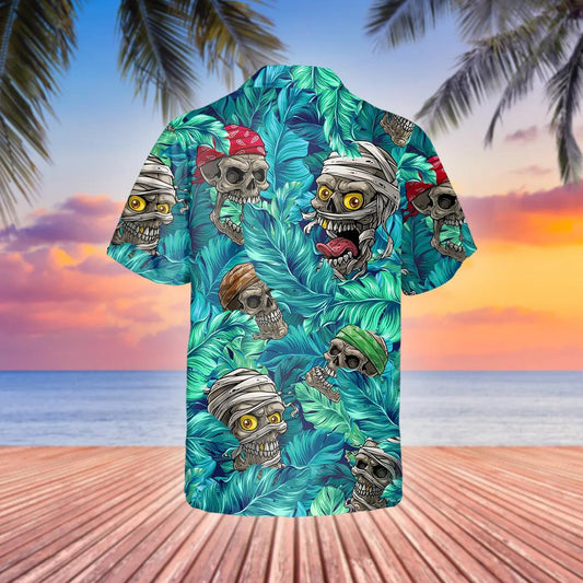 Skull Zombie Pirate Aloha Hawaiian Shirt, Hawaiian Button Up Shirt, Aloha Shirts Moonbestprint