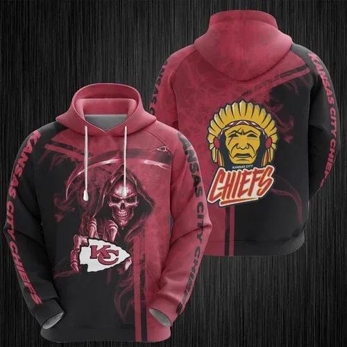 Skull and Kansas City Chiefs 3D Hoodie, NFL Hoodie Moonbestprint