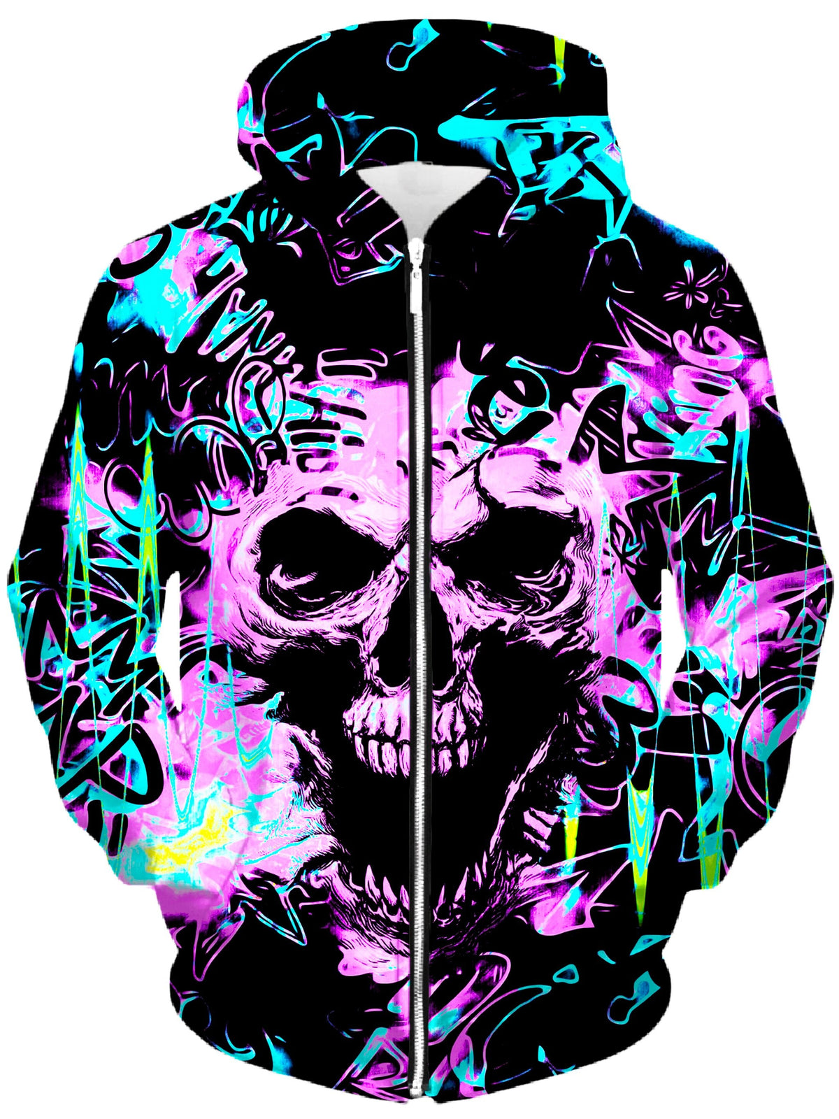Skull Graffiti Unisex Zip-Up Hoodie -Moonbestprint