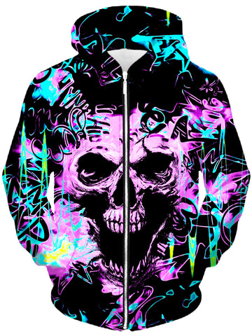 Skull Graffiti Unisex Zip-Up Hoodie -Moonbestprint