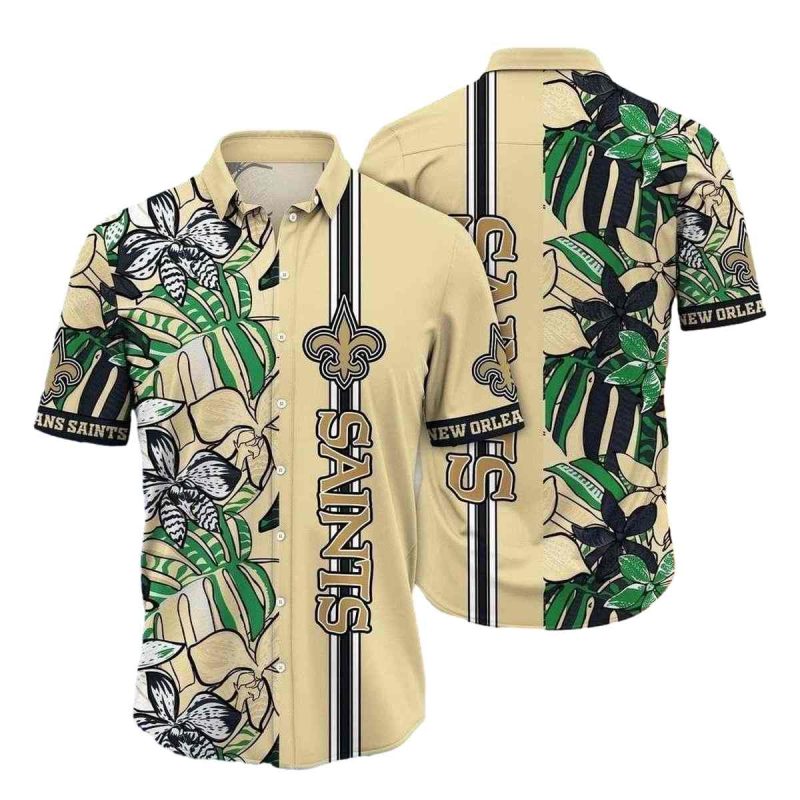 Sleek Botanical Stripe New Orleans Saints Tropical Hawaiian Shirt - Moonbestprint