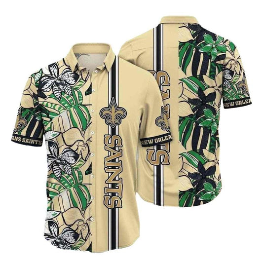 Sleek Botanical Stripe New Orleans Saints Tropical Hawaiian Shirt - Moonbestprint