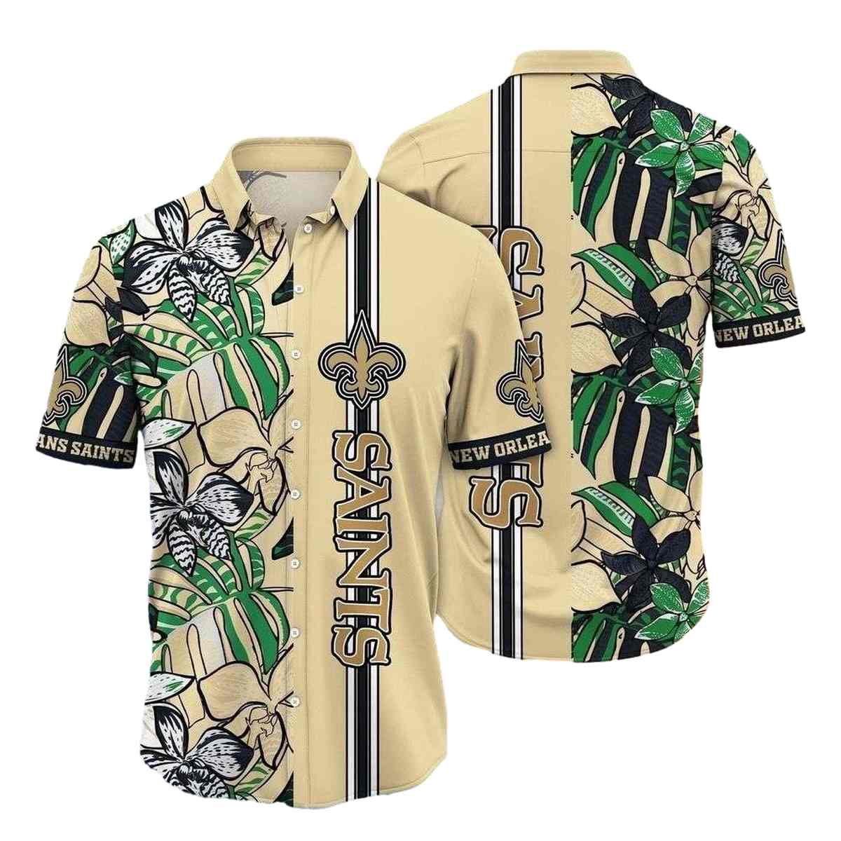 Sleek Botanical Stripe New Orleans Saints Tropical Hawaiian Shirt - Moonbestprint