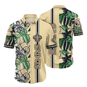 Sleek Botanical Stripe New Orleans Saints Tropical Hawaiian Shirt - Moonbestprint