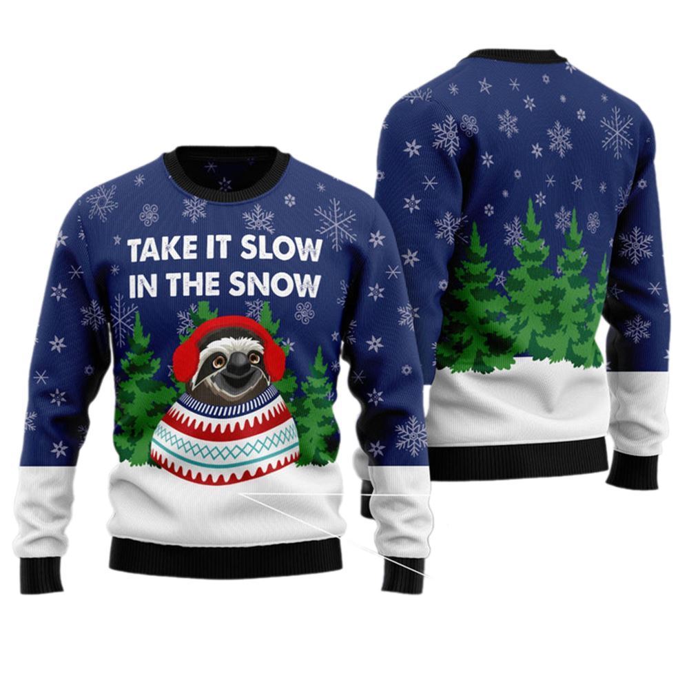 Sloth Take It Slow Ugly Christmas Sweater - Moonbestprint