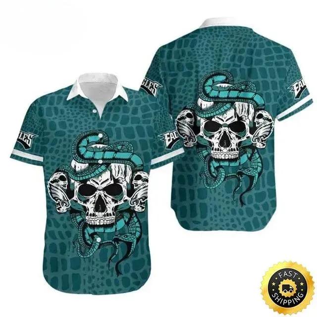Snake And Skull Philadelphia Eagles Hawaiian Shirt, NFL Hawaiian Shirt Moonbestprint