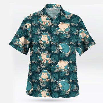Snorlax Tropical Leaf Pokemon Hawaiian Shirt Blue Green – Moonbestprint
