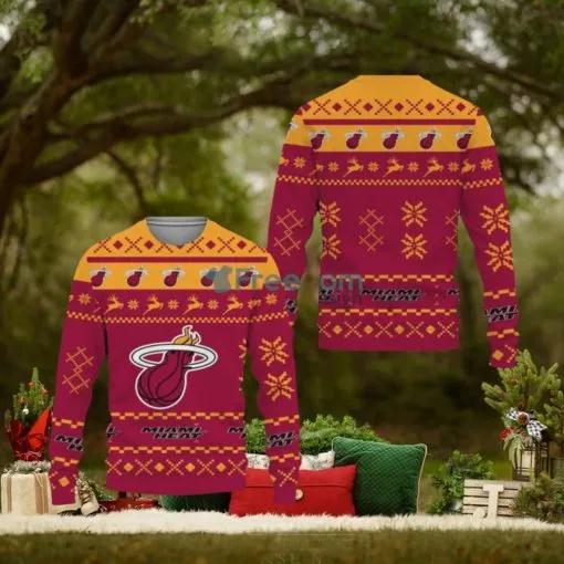 Snow Santa Pattern Logo Miami Heat Ugly Christmas Sweater, NBA Chritsmas Sweater Moonbestprint